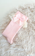 JC SOCKS | KNIEKOUS MET KANT EN STRIK ROSA