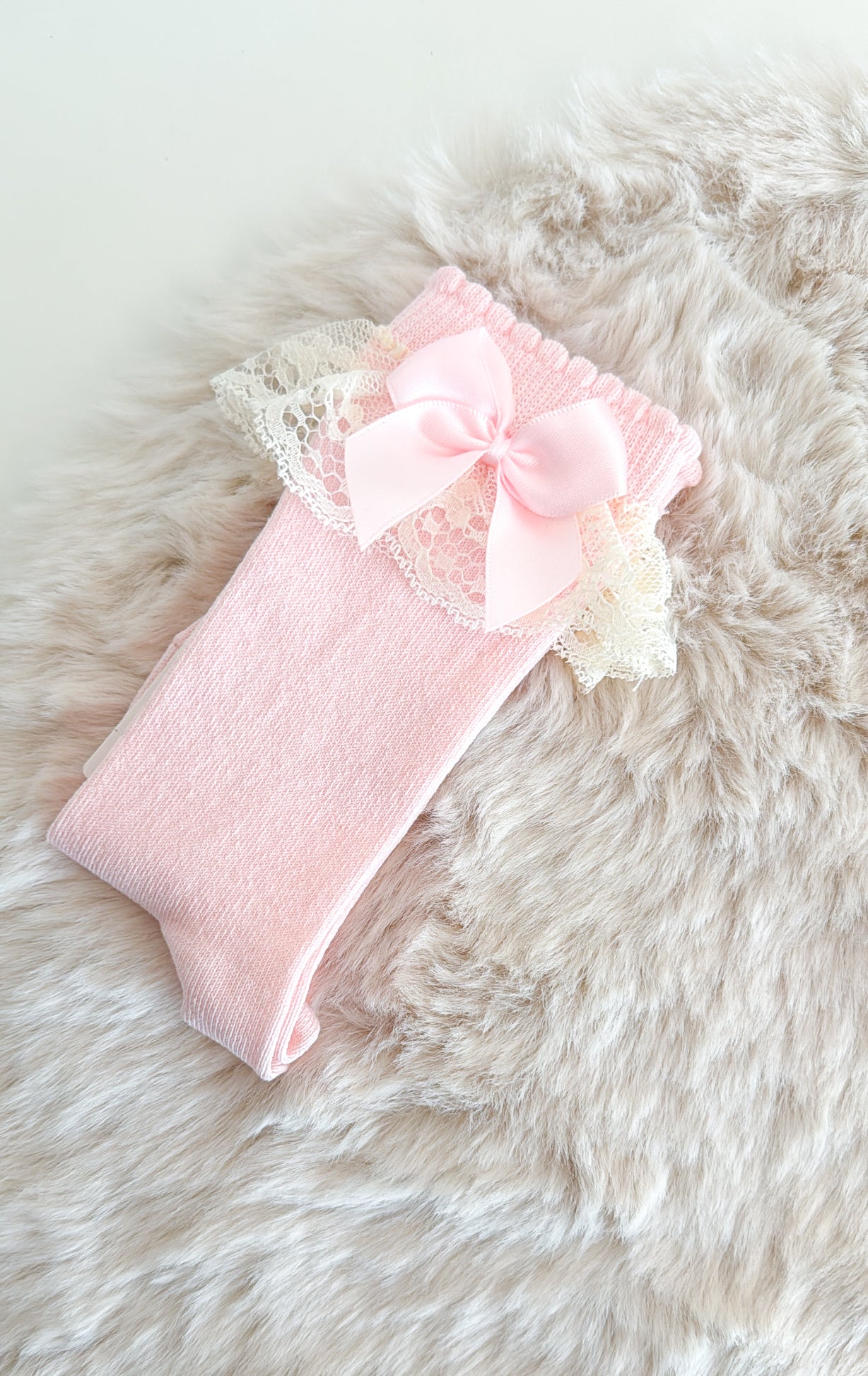 JC SOCKS | KNIEKOUS MET KANT EN STRIK ROSA