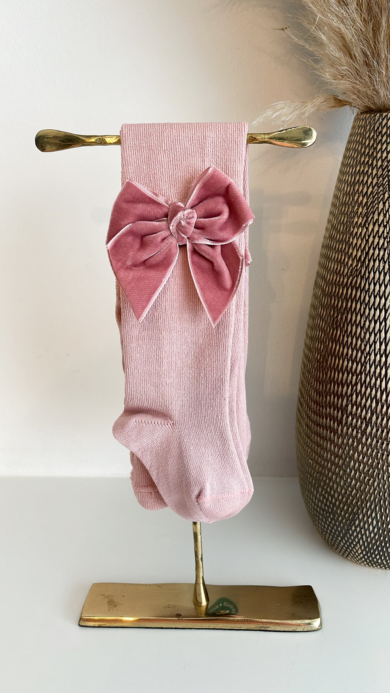 JC SOCKS | KOUSENBROEK MET VELVET STRIK ANTIEK ROZE